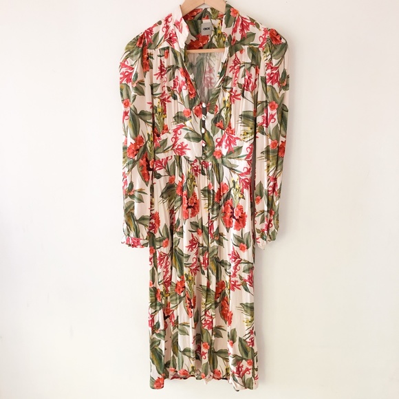 ASOS Long Sleeve Tropical Print Midi Dress Size 4 - Picture 1 of 16